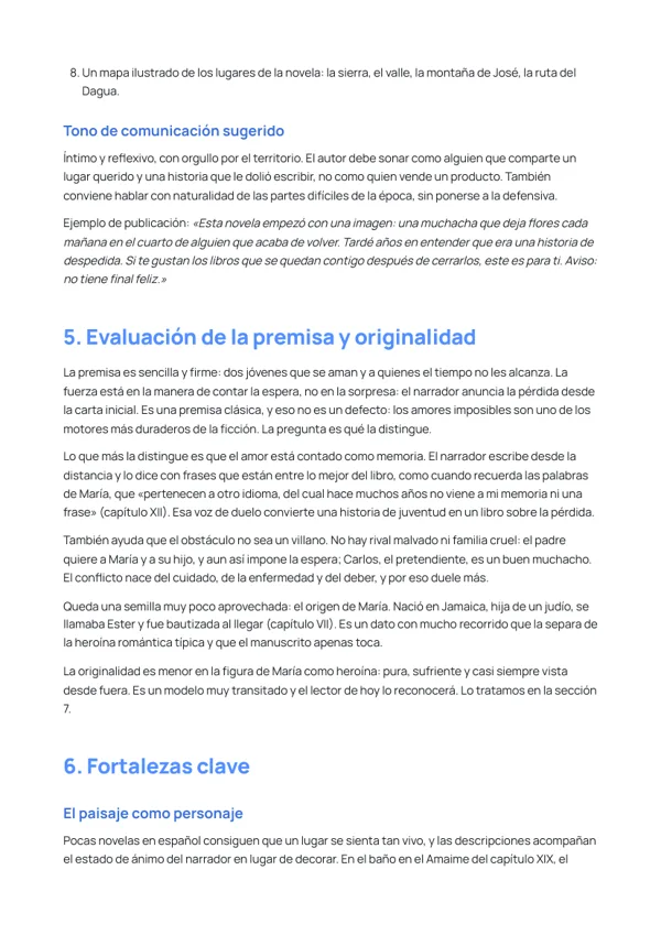 Premisa y fortalezas, con citas y el capítulo de cada ejemplo.