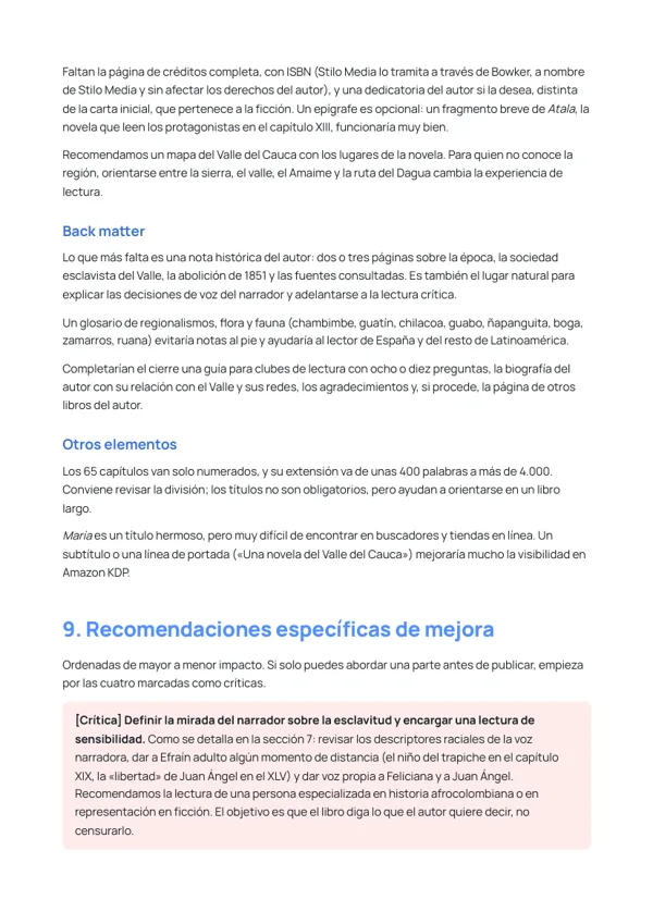 Recomendaciones ordenadas por prioridad, empezando por las críticas.